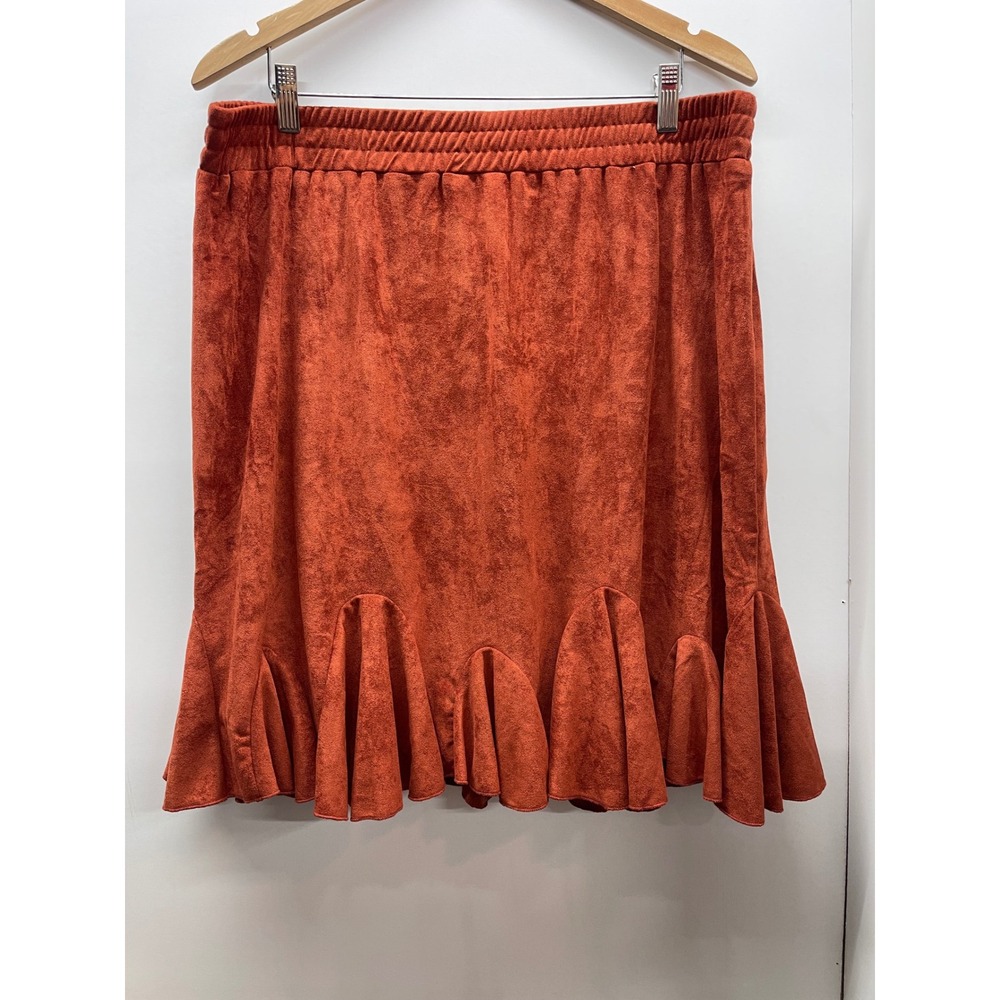 Grace & Emma Rust Orange Faux Suede Ruffle Hem Mini Skirt 3XL NWT
